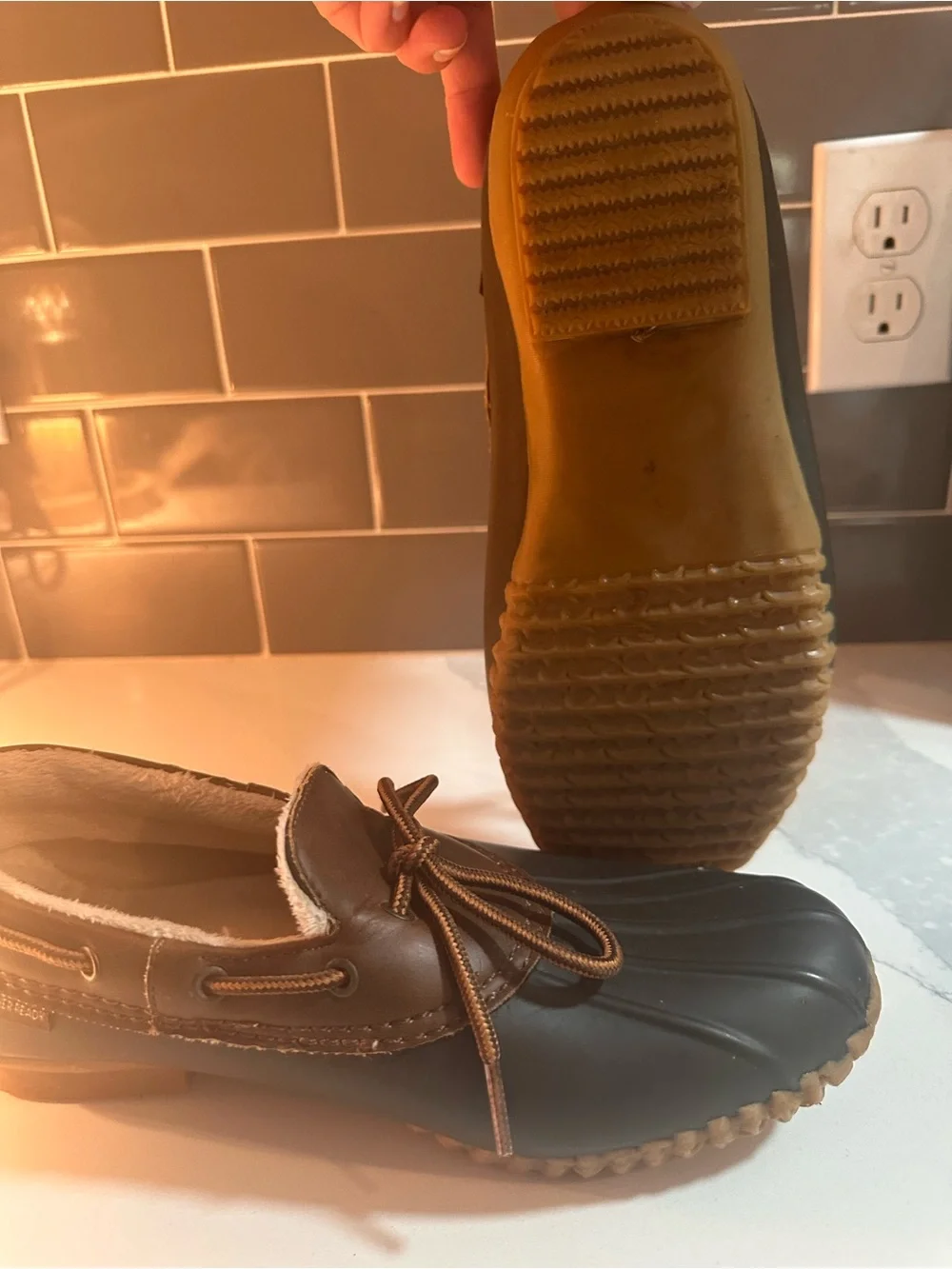 JBU Brown and Tan Leather-Lined Rain Moccasin Boots